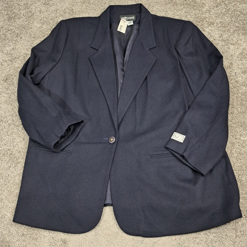 Sag Harbor Woman Navy Blue 100% Wool Blazer Jacket Plus Size 24W NWT 9500